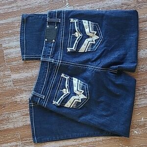 Live Hard Dark Blue Denim Flare Leg Bling Rhinestone Pocket Jeans Womens Size 12